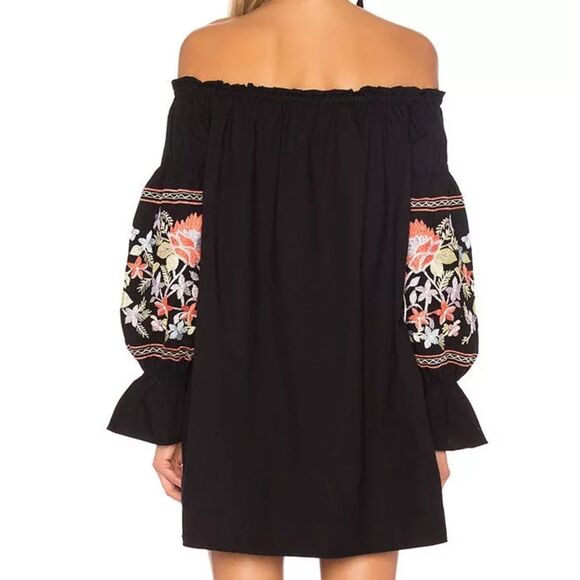 Free People Off-The-Shoulder Embroidered Dress Women's S Black Boho Festival - Picture 13 of 13
